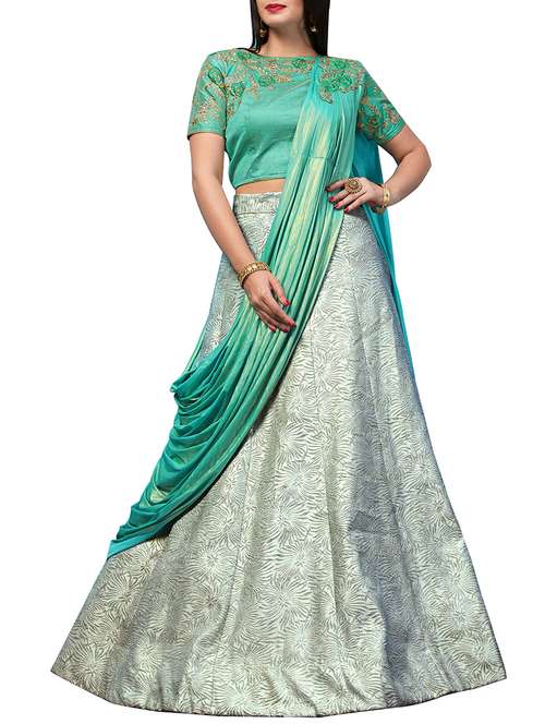 green flared lehenga - 15260129 - Very Small Image - 1