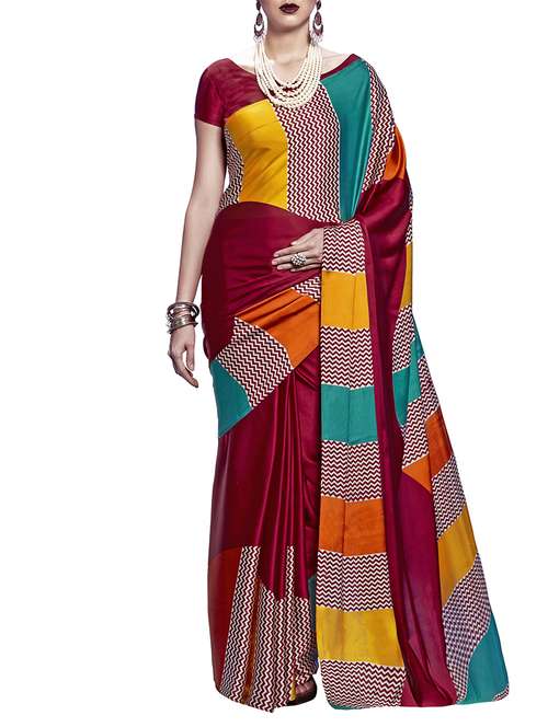 maroon crepe printed saree with blouse - 15284061 - Very Small Image - 1