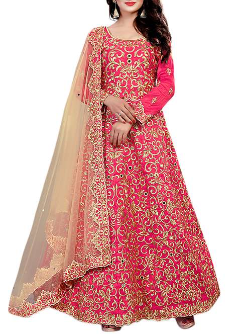 embroidered semi-stitched anarkali suit - 15361235 - Very Small Image - 1