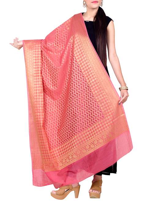 peach chanderi dupatta - 15399078 - Very Small Image - 1