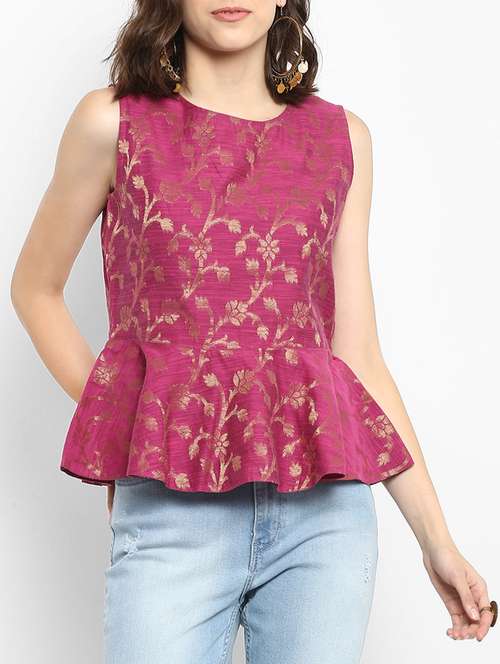 sleeveless jacquard peplum top - 15406183 - Very Small Image - 1