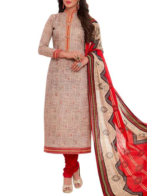 printed unstitched churidaar suit - 15410169 - Very Small Image - 1