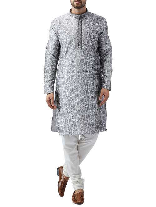 grey silk blend kurta pyjama set - 15415933 - Very Small Image - 1
