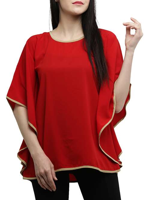 contrast piping solid kaftan top - 15425766 - Very Small Image - 1