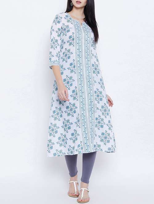 a-line slit printed kurta - 15430061 - Very Small Image - 1