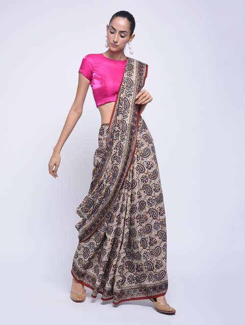 kalamkari bagru printed saree with blouse - 15447819 - Very Small Image - 1