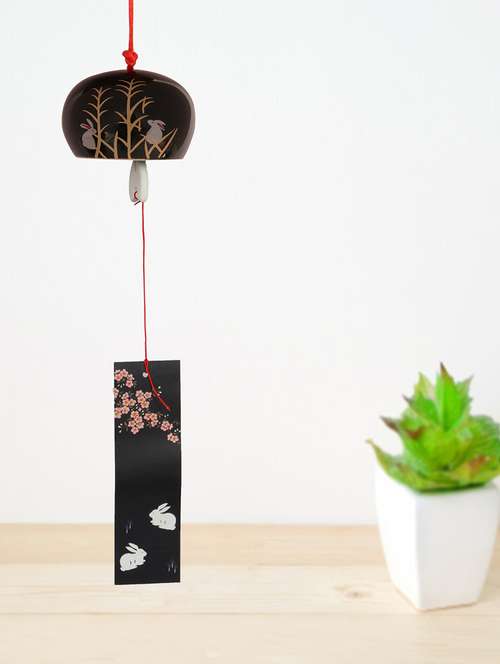 ceramic melodious sound wind chime bell in black color with rabbit design - 15447959 - Very Small Image - 1