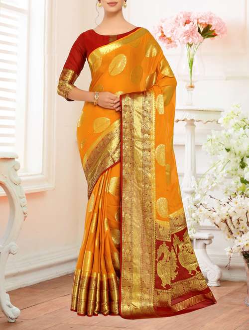 gold zari motif kanjivaram saree - 15464034 - Very Small Image - 1