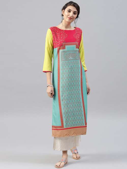 printed straight kurta - 15496802 - Very Small Image - 1