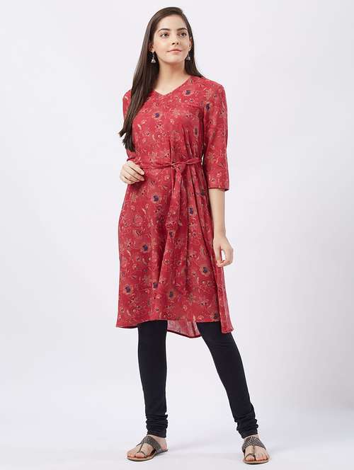 a-line kurta with self-fabric belt - 15512008 - Very Small Image - 1