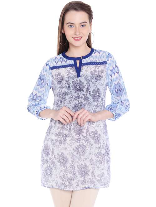 blue synthetic straight kurti - 15524302 - Very Small Image - 1