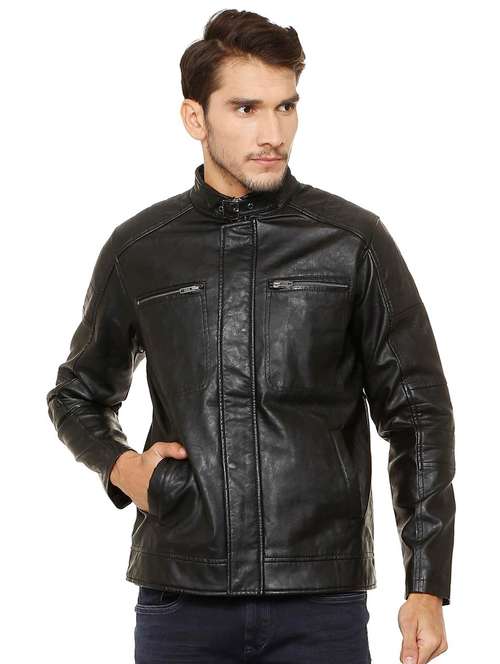 black solid biker jacket - 15558114 - Very Small Image - 1
