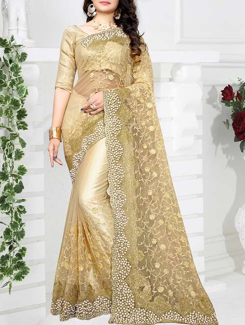 embellished border floral embroidered saree with blouse - 15572180 - Very Small Image - 1