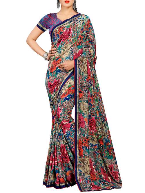 abstract printed saree with blouse - 15623588 - Very Small Image - 1