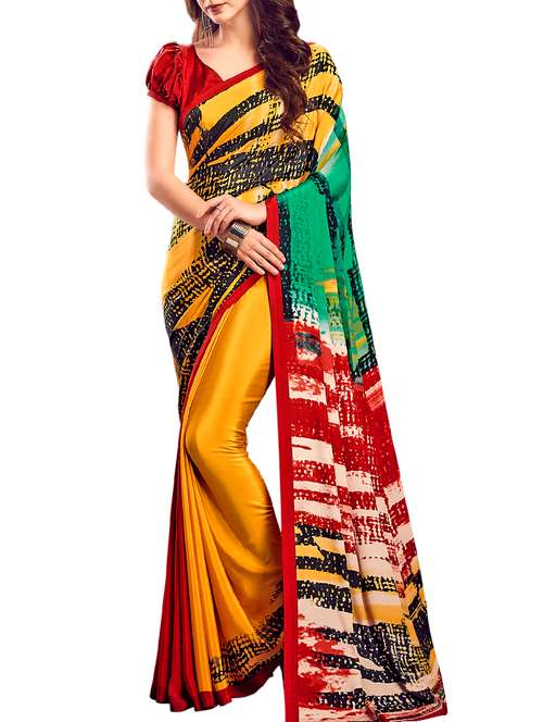 abstract printed saree with blouse - 15631668 - Very Small Image - 1