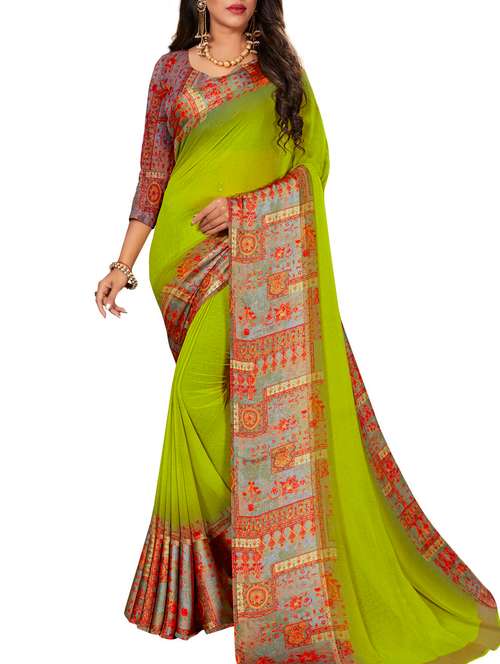 mint green bordered saree with blouse - 15659983 - Very Small Image - 1