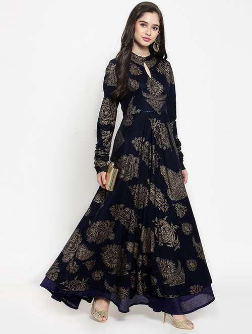 foil printed flared long sleeves kurta - 15676238 - Very Small Image - 1