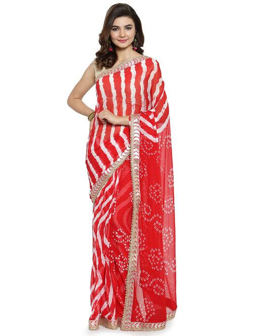 women's leheriya red colored saree with blouse - 15695310 - Very Small Image - 1