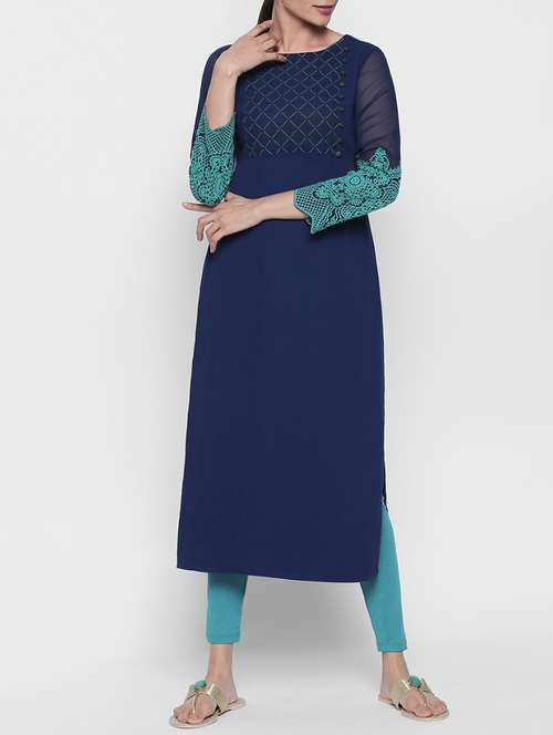 straight embroidered kurta - 15696318 - Very Small Image - 1