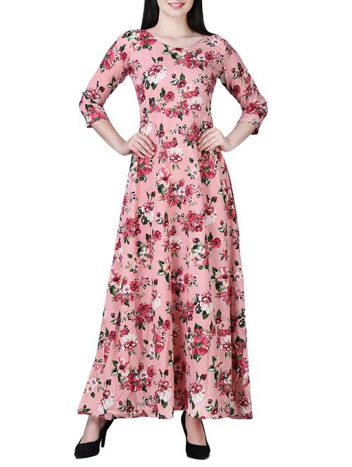 round neck floral maxi dress - 15726076 - Very Small Image - 1