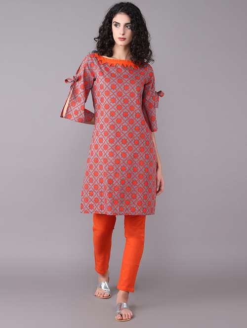 slit sleeved printed kurta with pant set - 15731810 - Very Small Image - 1