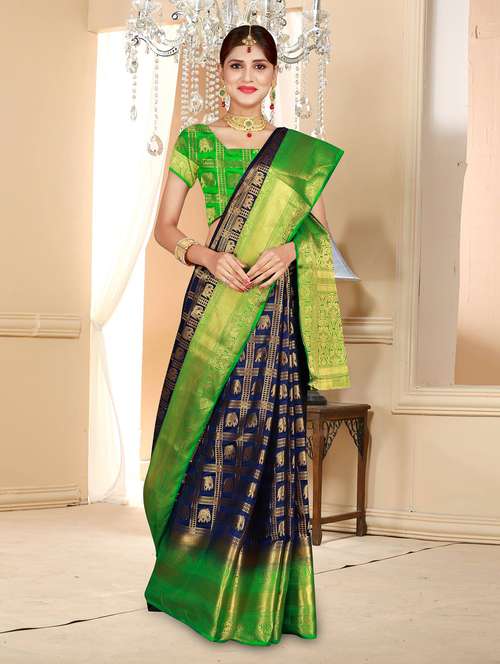 conversational zari motif banarasi saree with blouse - 15743836 - Very Small Image - 1
