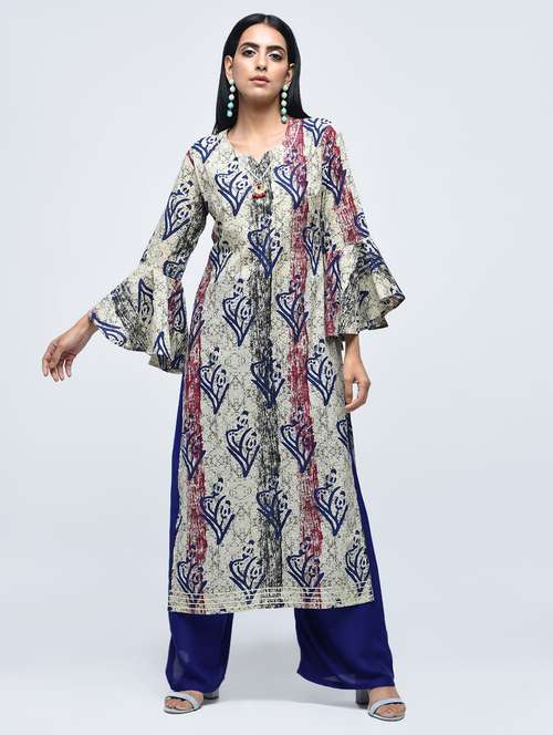 printed bell sleeves straight kurta - 15765067 - Very Small Image - 1