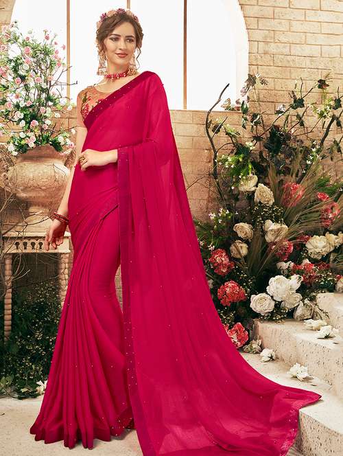 mirror work solid saree with blouse - 15768171 - Very Small Image - 1