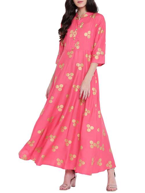 foil print flared kurta - 15770831 - Very Small Image - 1