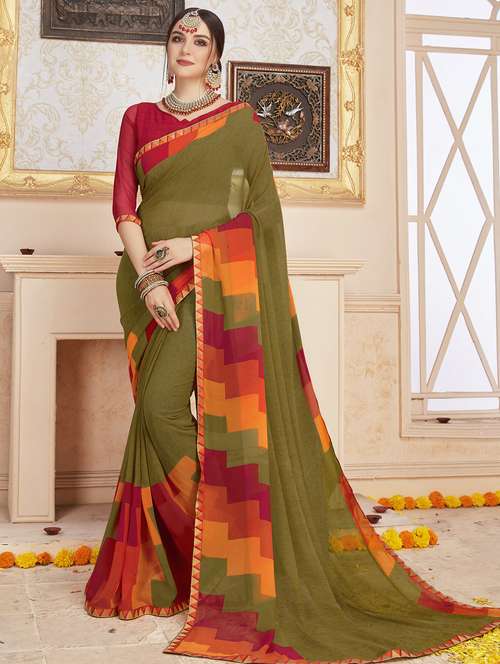 printed georgette saree with blouse - 15771646 - Very Small Image - 1