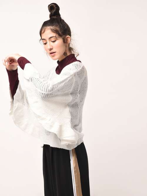 bat wing sleeved pointelle knit pullover - 15800284 - Very Small Image - 1