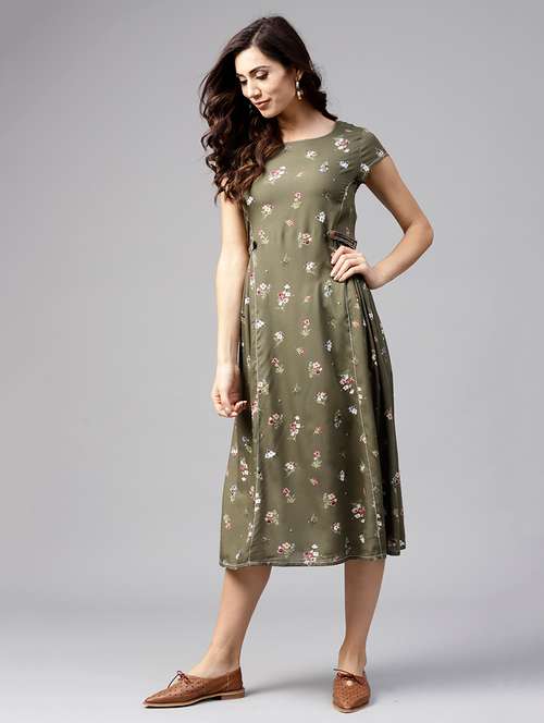 floral side tab detail a-line dress - 15814668 - Very Small Image - 1