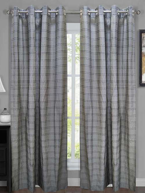 stripe grey cotton blend x inch door curtains (set of 2 ) - 15848814 - Very Small Image - 1