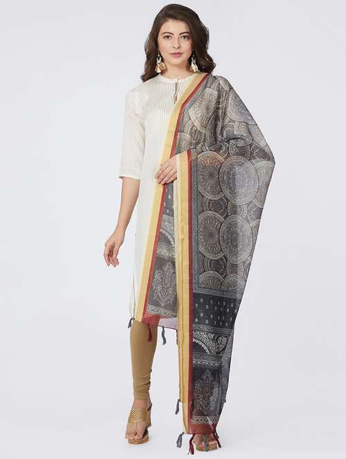 grey chanderi dupatta - 15849995 - Very Small Image - 1