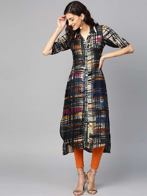 abstract print high-low kurta - 15855211 - Very Small Image - 1