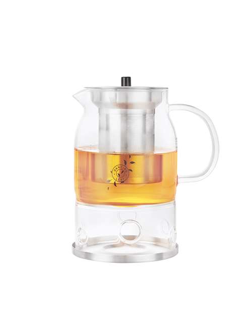 dancing leaf la tetera tea pot with attached warmer &removable stainless steel|heat resistant borosilicate glass|capacity-600ml - 15891089 - Very Small Image - 1