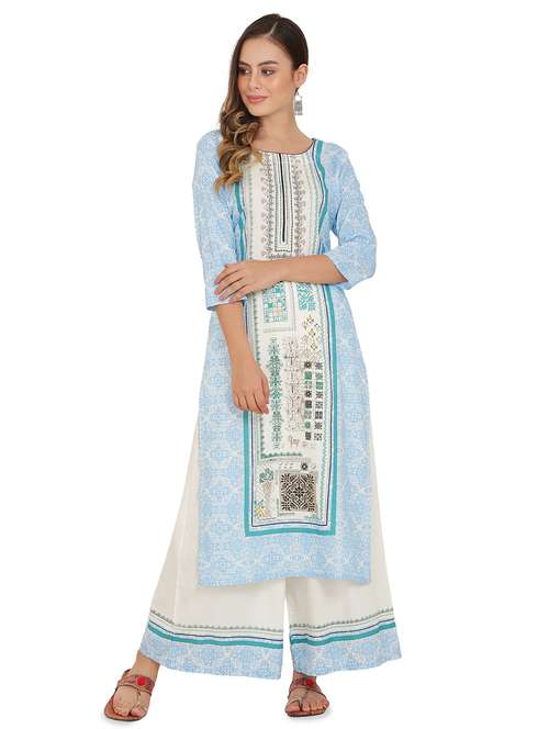printed kurta with palazzo set - 15915438 - Very Small Image - 1