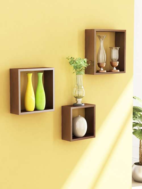 wooden cube wall shelves set of 3 engineered wood (brown) - 15923651 - Very Small Image - 1