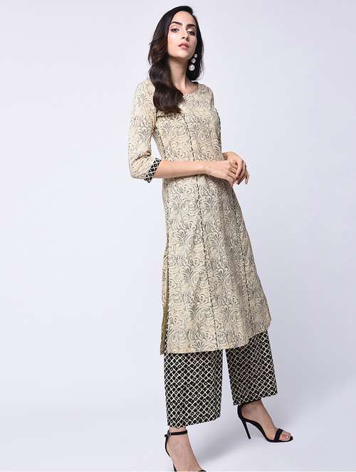 piping printed kurta with palazzo set - 15926946 - Very Small Image - 1