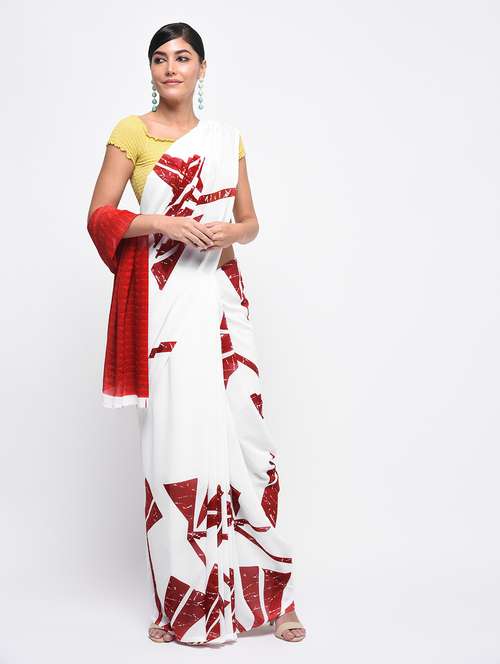 abstract printed saree with blouse - 15942040 - Very Small Image - 1