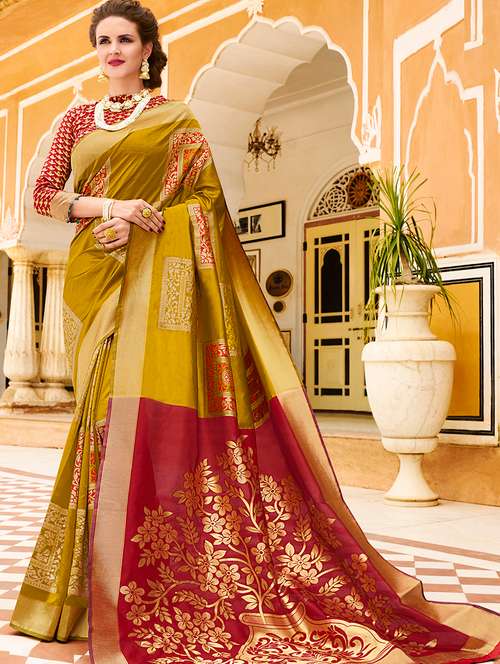 floral woven saree with blouse - 15970000 - Very Small Image - 1