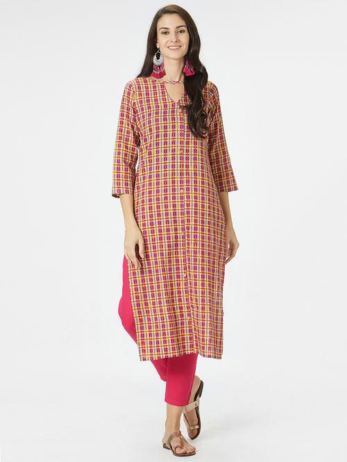 checkered straight kurta - 15990189 - Very Small Image - 1