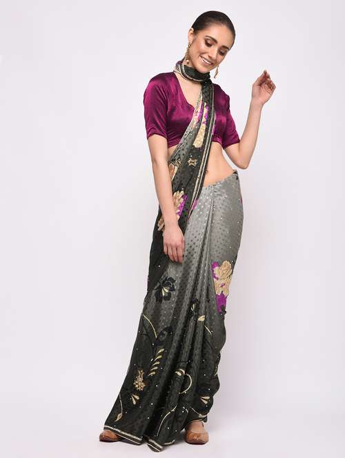 printed saree with blouse - 16000644 - Very Small Image - 1