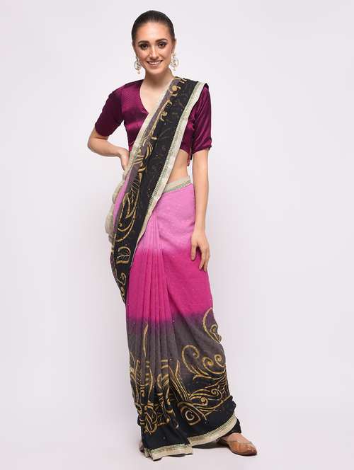 multi colored georgette printed saree with blouse - 16000745 - Very Small Image - 1