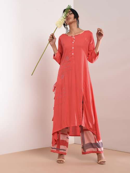 kaantha asymmetric kurta palazzo set with tassels - 16011129 - Very Small Image - 1