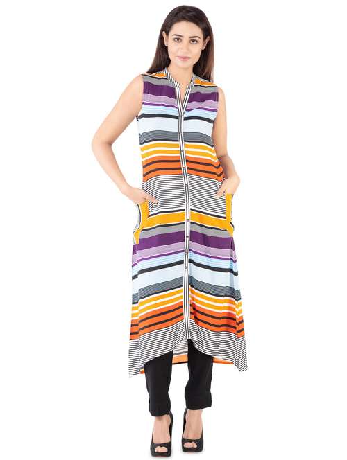 stripes a-line kurta with pocket - 16027017 - Very Small Image - 1