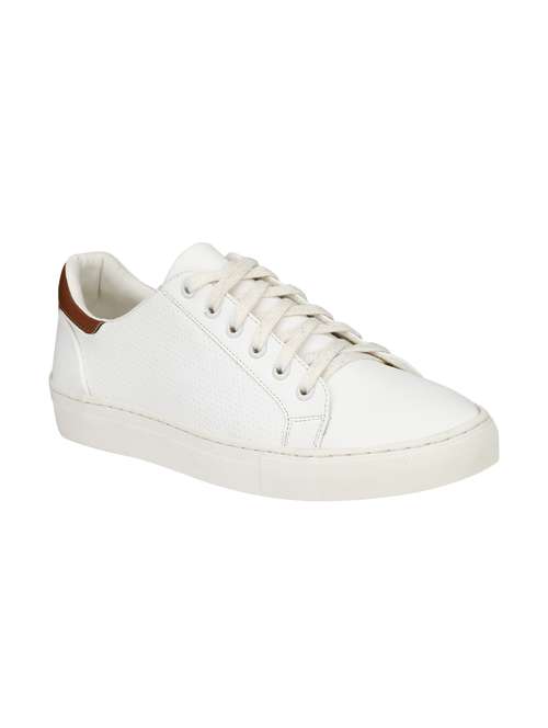 white leatherettelace up sneakers - 16040348 - Very Small Image - 1