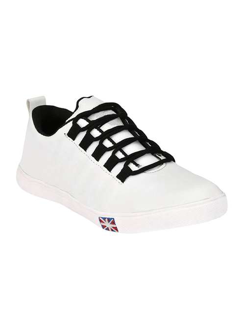 white leatherette lace up sneakers - 16053038 - Very Small Image - 1