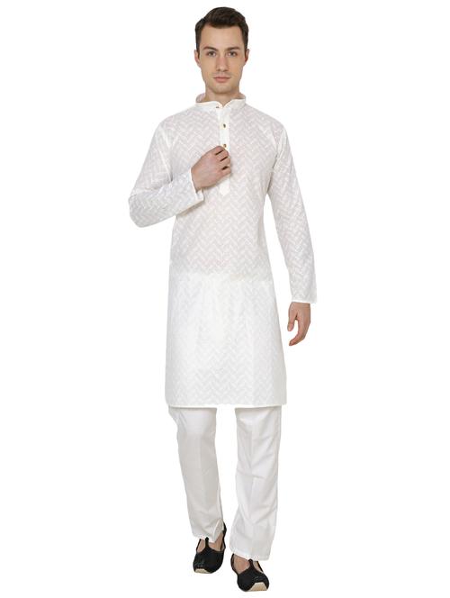 white cotton long kurta - 16079697 - Very Small Image - 1