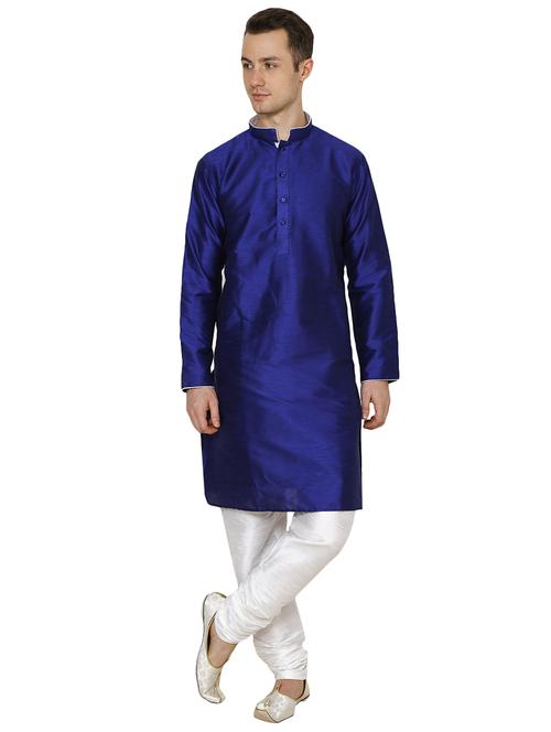 blue silk blend long kurta - 16079698 - Very Small Image - 1